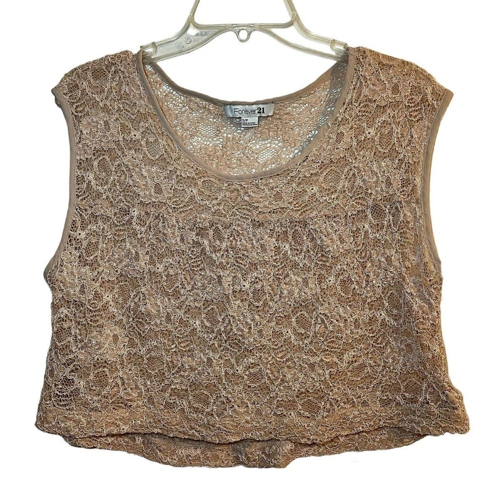 Vintage Forever 21 Small Lace Sleeveless Top Brown 90s Floral Tank Sheer…